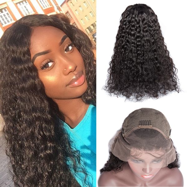 

2020 парик deep wave 4x4 шнурка закрытие парик pre щипковых hairline remy бразильский джерри завитые фронта шнурка человеческих волос парики, Black