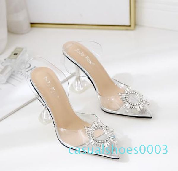 

plus size 35 to 40 41 luxury silver rhinestone clear pvc spool heel pointed toe pumps bridal wedding shoes luxury designer high heel c03, Black