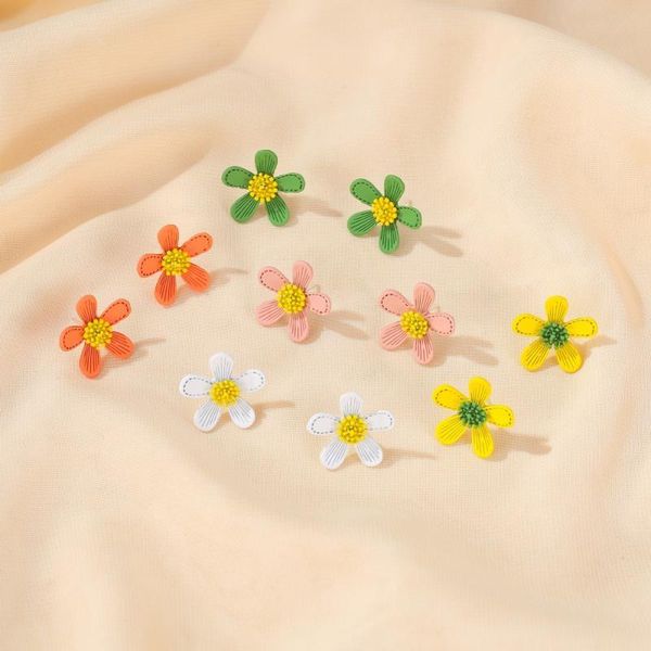 

new arrival spring summer earrings female colorful flower sweet simple girls stud earing fashion jewelry for party accessories, Golden;silver