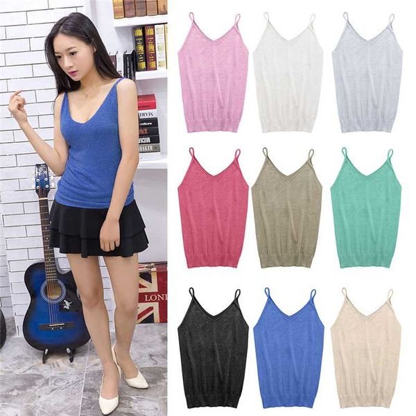 

glittering knitted women camisole vest stretchable v neck slim strappy tank, Black;white