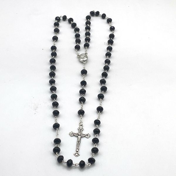 

six-color crystal beads catholic rosary necklace virgin holy land holy baby religious cross necklaces men and women chris, Silver