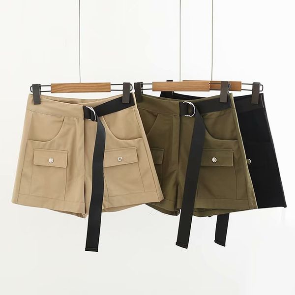 

women's shorts women streetwear 2021 woman high waist wide leg cargo feminino pocket, White;black