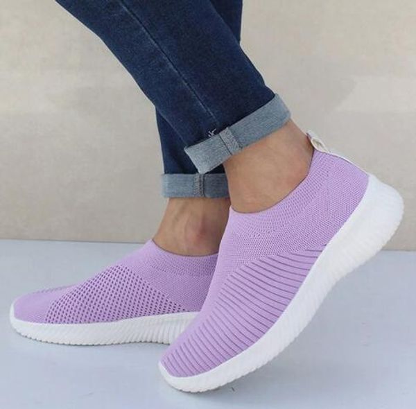 

women shoes knitting sock sneakers women spring summer slip on flat shoes women plus size loafers flats walking krasovki famela cs04, Black