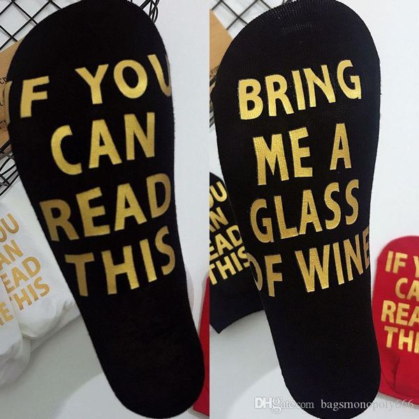 

funny if you can read this bring me some wine pattern novelty art christmas gift humour words socks hipster rock punk club sock, Black