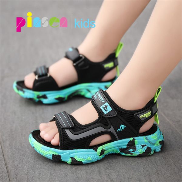 

2020 fashion boys sandals children shoes school sports sandals summer new baotou soft bottom slip leather kids sandals for boy t200708, Black;red