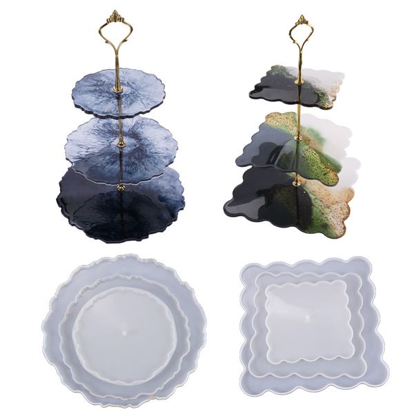 

three layer fruit tray silicone mold cake stand epoxy resin tray plate diy resin coaster mold handmade crystal epoxy plate home decoration