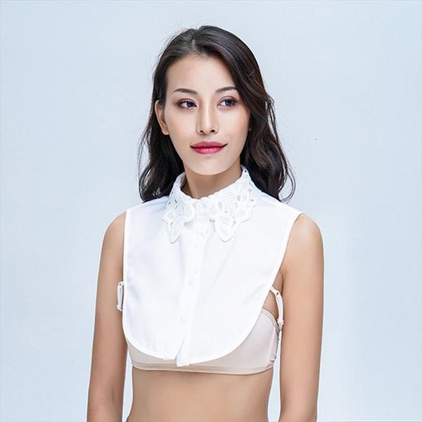 

simple women pure color lace 2020 fashion blouses detachable lapel choker necklace vintage elegant shirt fake collar, White