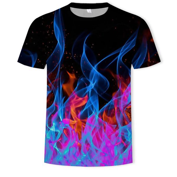 

summer new t-shirt men's color flame 3d printing casual short sleeve fashion round neck men's t-shirt, White;black