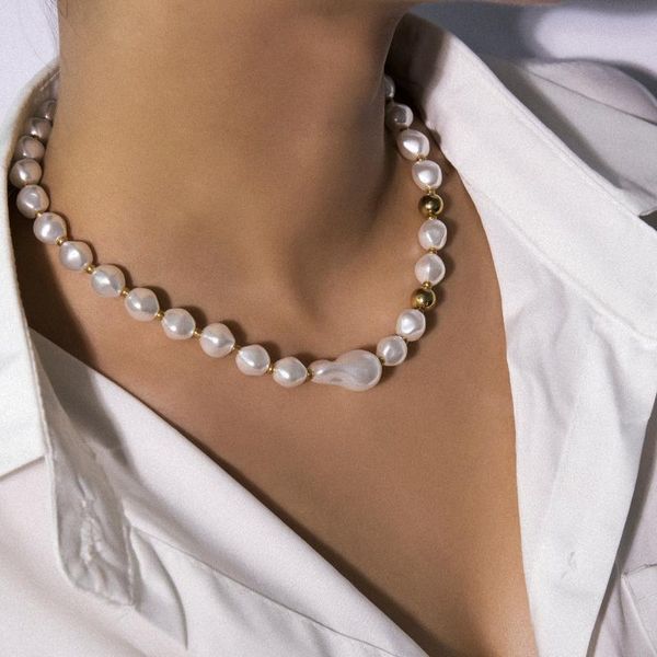 

charm short white pearl necklace 2020 korean asymmetry beads choker necklace for women fashion collar gifts, Golden;silver