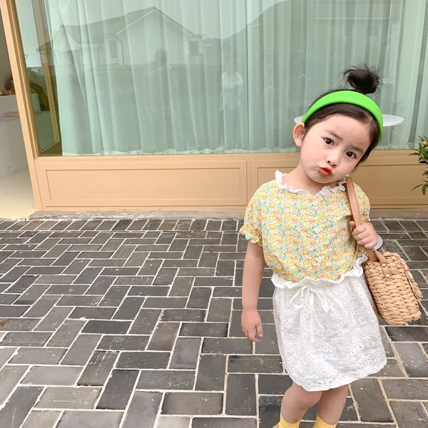 

girls' summer 2020 girls' pastoral floral short sleeve cotton floral collar flower shirt cardigan shirt, White;black