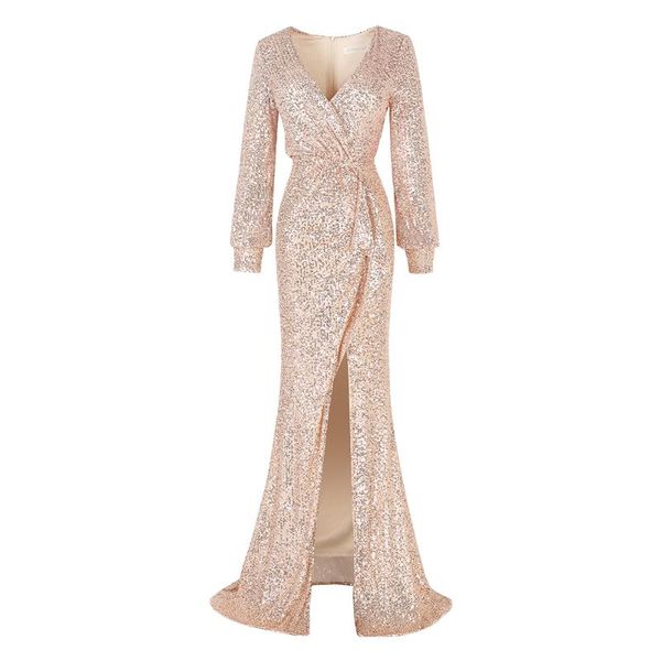 

party dresses burgundy full sleeve evening dress sequinde formal v-neck prom gown elegant gowns for women gold, White;black