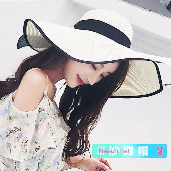 

beach sunshade straw big children's summer straw hat foldable sun hat travel seaside all-match holiday, Blue;gray