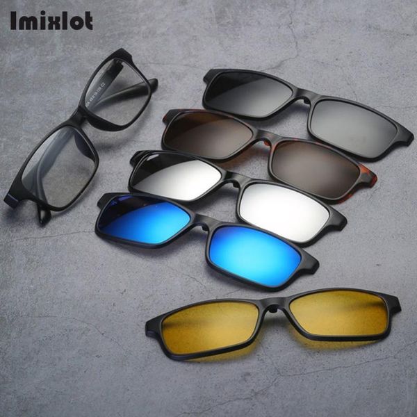 

6pcs/set men women polarized magnetic sunglasses clip magnet clip on sunglasses polaroid on sun glasses frame eyeglass, White;black