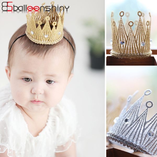 

balleenshiny baby crown headband newborn bandeau lovely birthday party hair decoration kids princess p prop child hair band, Slivery;white