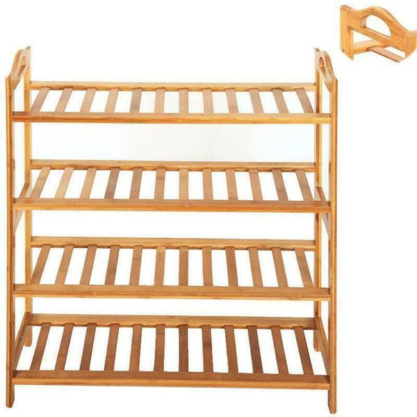 

new natural bamboo wood 4-tier чистка хранения стеллажи полки органайзер с планками сша