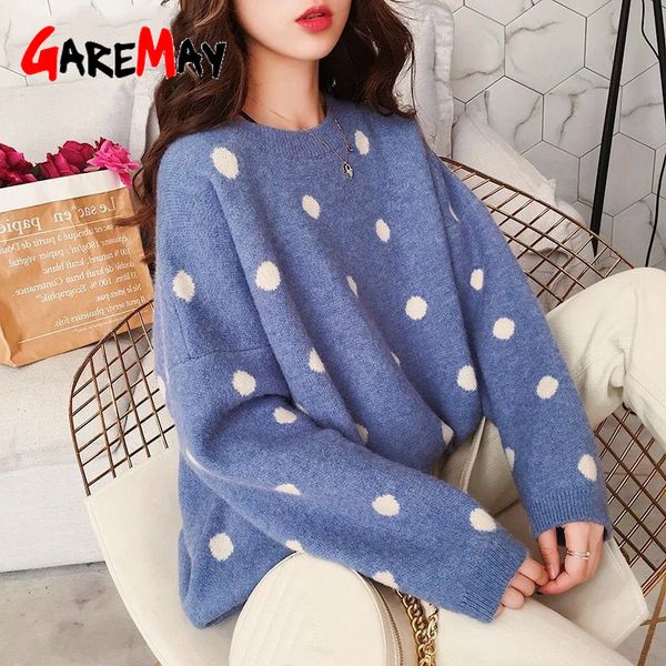 

autumn and winter sweater women's loose korean version of the new round neck pullover point long sleeve sweater women's shirt, White;black