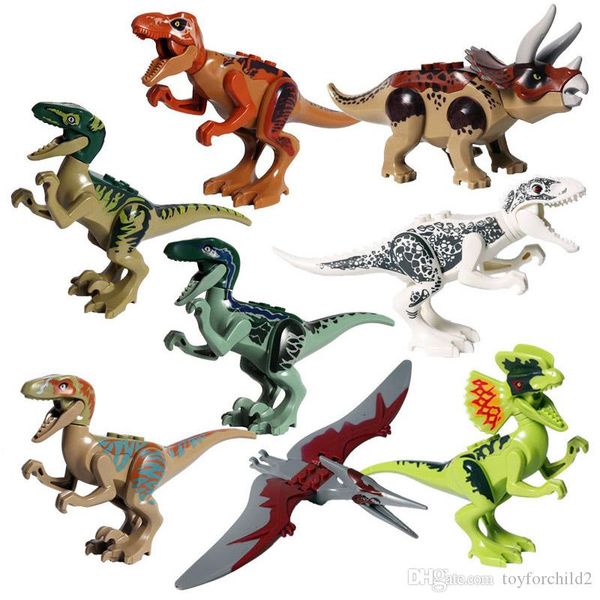 

8 pcs jurassic dinosaur world t-rex raptor tricera figure toy for boy big size building blocks