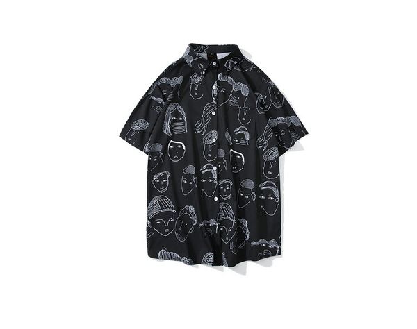 

Hot Fashion Shirt Summer Men Cartoon Print Turn-Down Collar Loose Short Sleeve Shirt Streetwear Blouse Men Shirt New Arrivals Asian Size