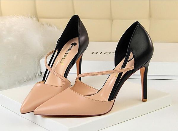 

summer women high heels shoes 9.5 cm hollow out simplicity stiletto sandals fashion lady mixed color party shoes, Black