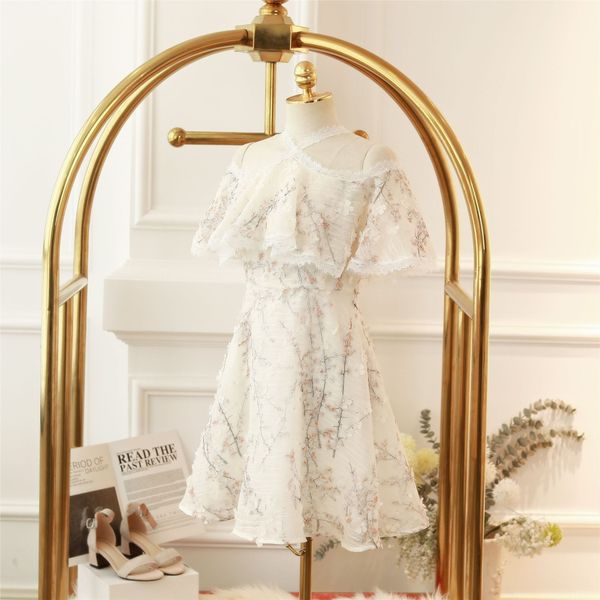 

2020 летней сладкого французский романтик трехмерного цветка wintersweet кружево шнуровка -плечий с висящим платьем кружева платья шеи, Black;gray