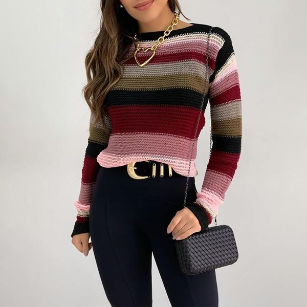 

women's sweaters women sweater casual round neck knitted pullovers patchwork colorful stylish outerwear loose warm knitwear clothing ch, White;black