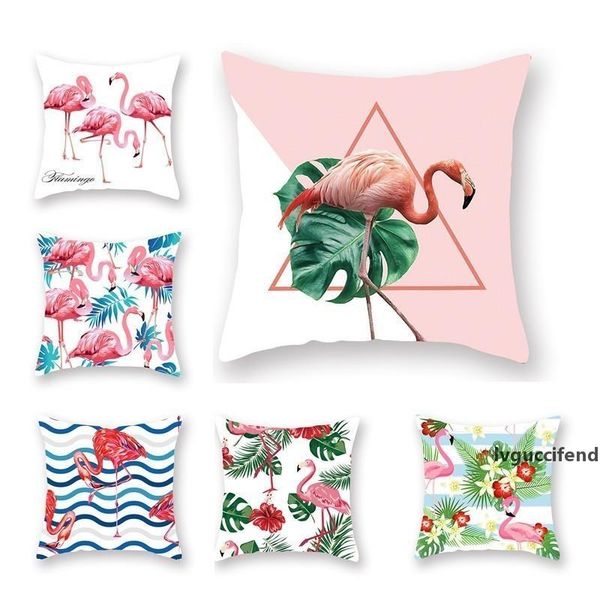 

decorative throw pillow case summer flamingo flower leaf print pillow case for home square cushion pillow covers 45*45cm