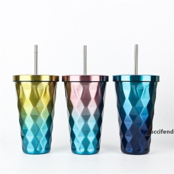 

fancy coffee cup tumbler 500ml double wall tumbler stainless steel drink cup with straw 3 colors