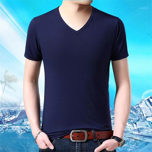 

solid color тонкий tshirt мужской летняя мода сыпучие tee v шеи эластичность повседневный tops man new дышащий холодный, White;black