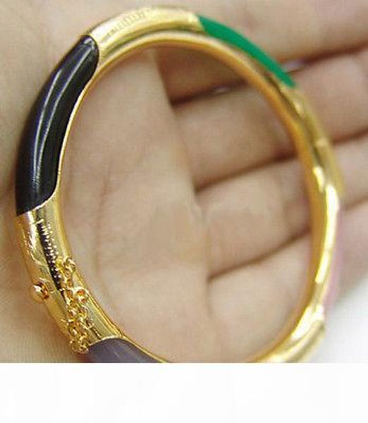 

multi-color green black red purple pink jade agate 18kgp clasp bangle bracelet