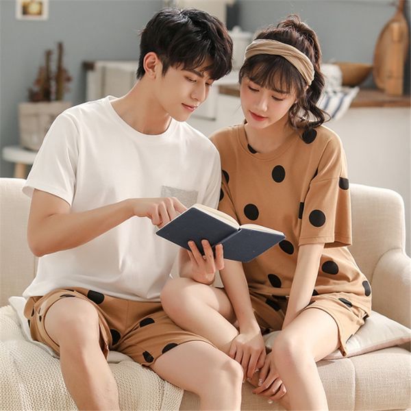 

2sjmx couple women home clothes shorts pajamas 's short-sleeved shorts pajamas men's polka dot cute sweet casual pure cotton home, Blue;red