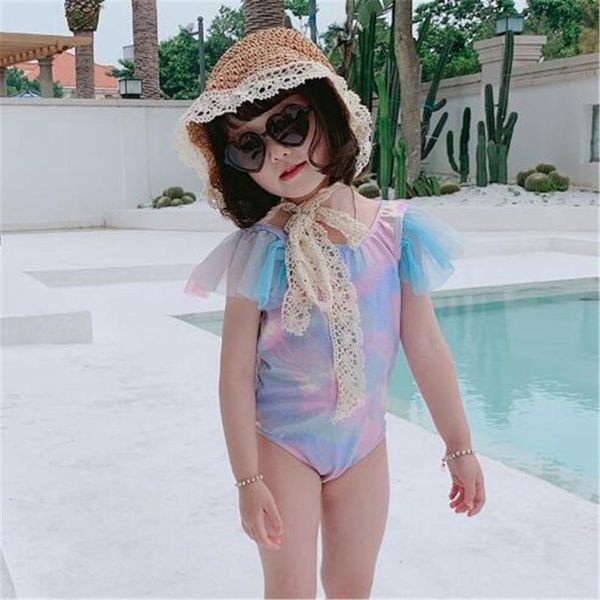 

дети один цельный купальник русалка градиент большой лук цельная трусы младенцев и маленьких девочек купальники ребенок милый пляж костюм
