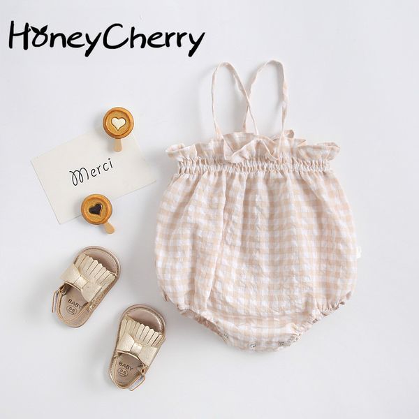 

rompers baby girls bodysuit and babies lattice suspender ha yi bao bottom shirt 0-1 years old cotton summer clothes climbing suit, Blue