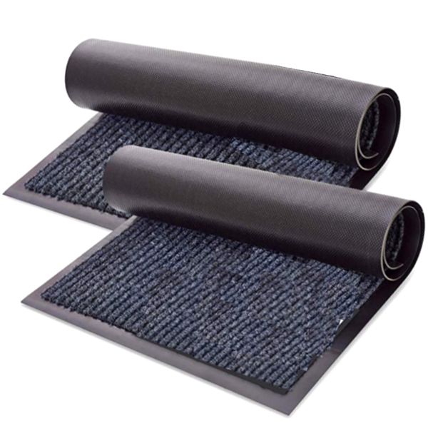 

2-pack striped door floor mat - indoor outdoor rug entryway welcome mats with rubber backing for shoe scraper, perfect for insid