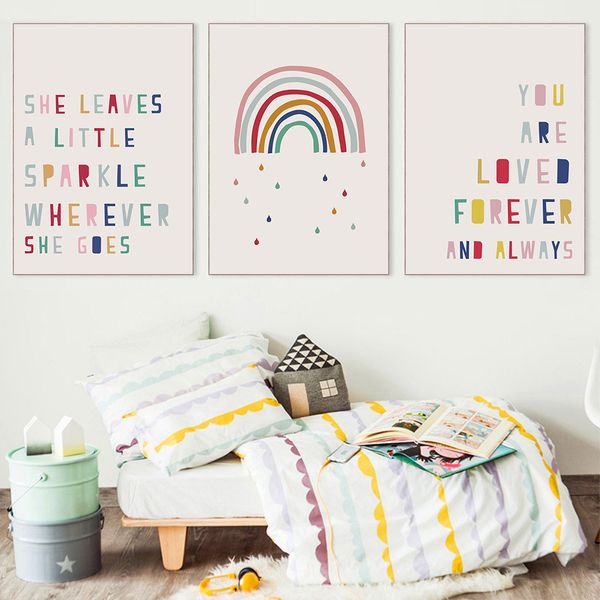 

weather rainbow canvas poster paintings watercolor quotes painting nursery wall art print nordic kids room decorative picture