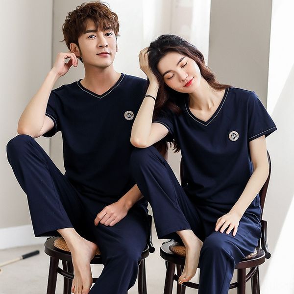 

3vtjj couple's pajamas women's cotton short-sleeved trousers korean style loose large size thin summer cotton-padded pajamas cotto, Blue;red