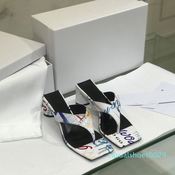 

new women slippers white black silver real leather thick heel flip-flops women colorful personality platform heel height 5.5cm c29