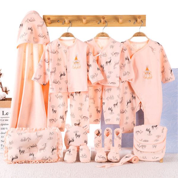 

19pcs / lot baby clothes set 0-6 months baby soft and comfortable breathable cotton cute cartoon clothing hat bib gloves set, White