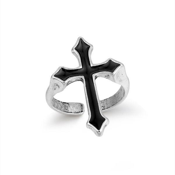 

1pc gothic punk black open rings for women men party jewelry vintage unique color cross finger ring anillo gift r58-1, Golden;silver