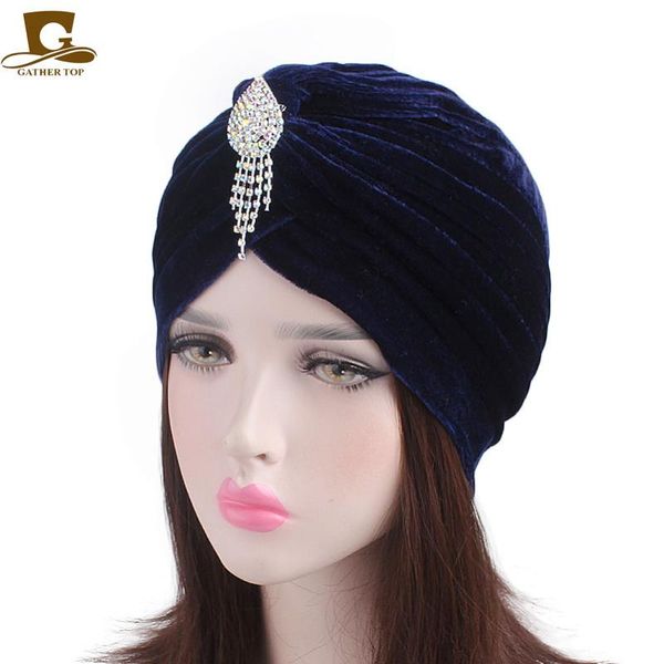 

new fashion celeb style neon casual double stretch pendant brooch velvet turban headwrap turbante hat women hijab headwear