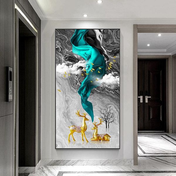 

modern abstract art golden tree and bird landscape art canvas painting wall art pictures for living room home decor (no frame