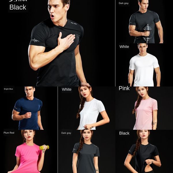 

xvfek couple quick-drying clothes men's short sleeve round neck running fitness women's large size summer quick-drying clothes out, Gray;blue