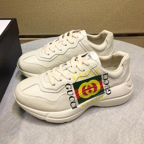 

women shoes fashion sneakers rhyton leather sneaker scarpe da donna with origin box sports women shoes lace -up chaussures de femme drop shi, Black