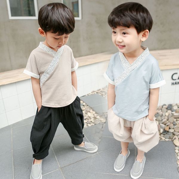 

cw4ey 2019 summer clothes new 2~6 years old boys and girls xiangyun short sleeve suit wide leg pants suit wide leg pants set children's