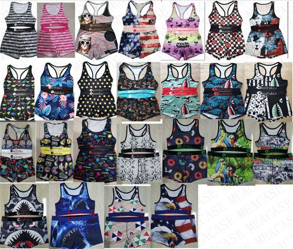 

women swimsuit animal shark floral luxury swimwear tank bra + swim shorts 2 piece bikini set girls swimming suit d7801, White;black