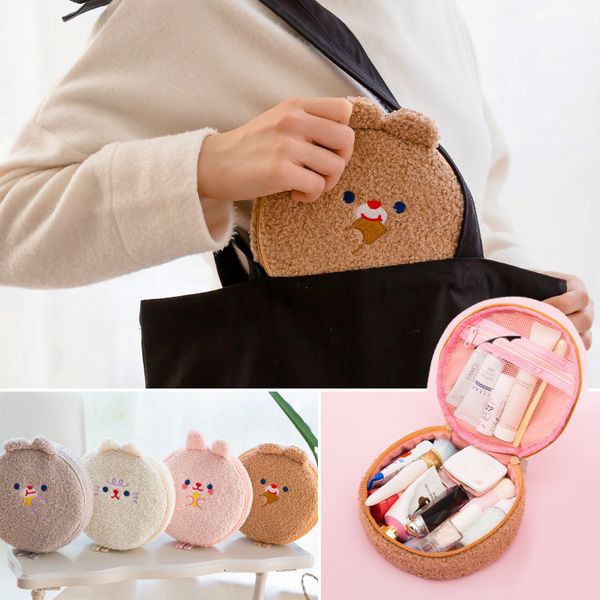 

milkjoy мультфильм косметический мешок плюша вышивки макияж box женщины путешествия портативный кисти для макияжа организатор сумка y200714, Blue;pink