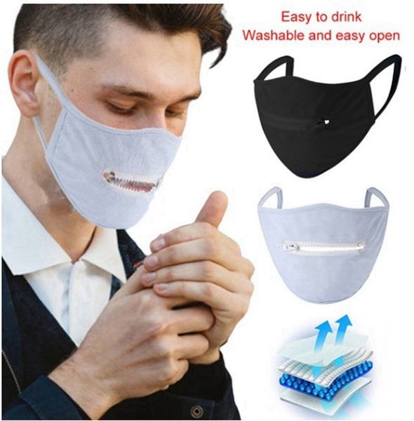 

zipper face mask washable reusable breathable cycling mask anti dust antifog easy to drink designer masks rra3300