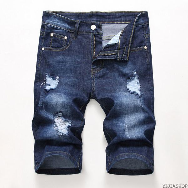 

men's shorts summer denim stretch hole short jeans fashion casual slim high-quality, White;black