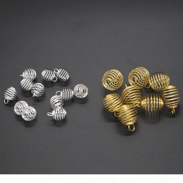 

e 100pcs lot silver plated spiral bead cages pendants findings 9x13mm jewelry findings new jewelry making diy, Bronze;silver
