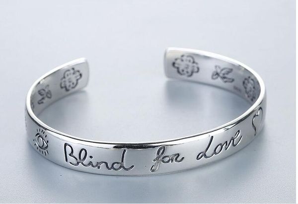 

classic luxury designer g style women bracelet blind for love 925 sterling silver bracelt flower heart bangle bracciali couple jewelry, Black