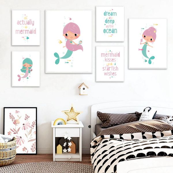 

мультфильм русалочка детские wall art плакаты и печать baby girl подарок картина kid номер холст картина nordic decor для дома